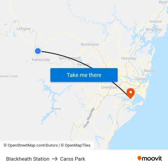 Blackheath Station to Carss Park map