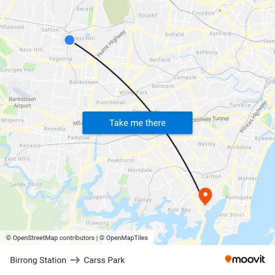 Birrong Station to Carss Park map