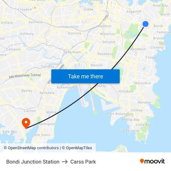 Bondi Junction Station to Carss Park map
