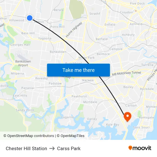 Chester Hill Station to Carss Park map