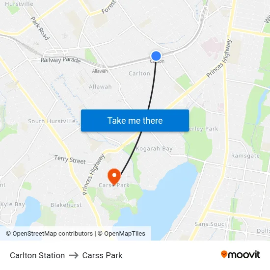 Carlton Station to Carss Park map
