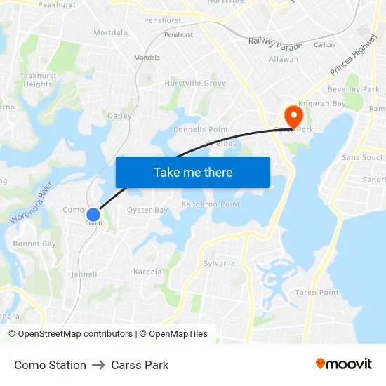 Como Station to Carss Park map