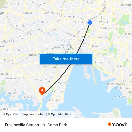 Erskineville Station to Carss Park map
