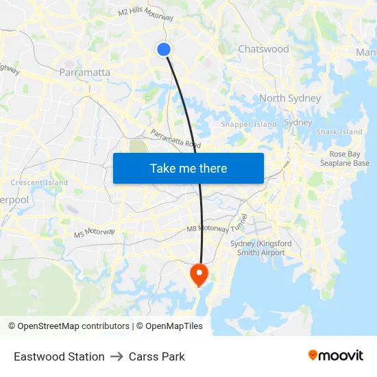 Eastwood Station to Carss Park map
