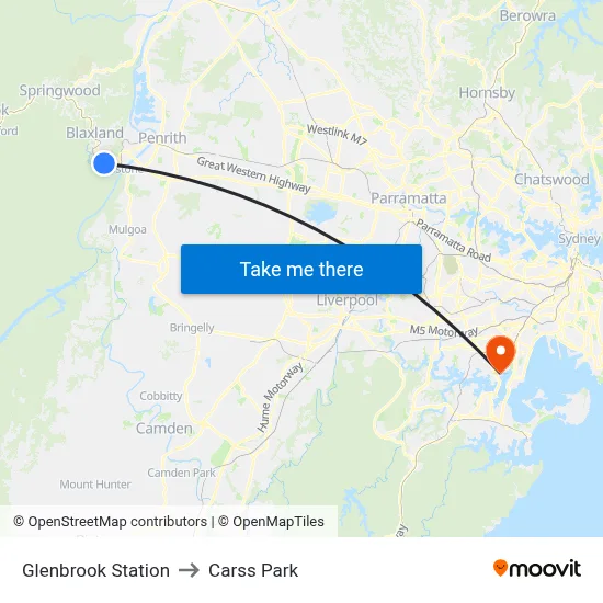 Glenbrook Station to Carss Park map