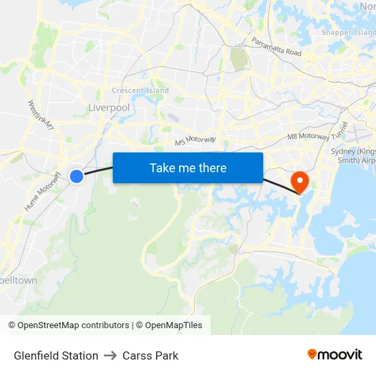Glenfield Station to Carss Park map