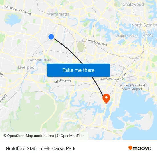 Guildford Station to Carss Park map