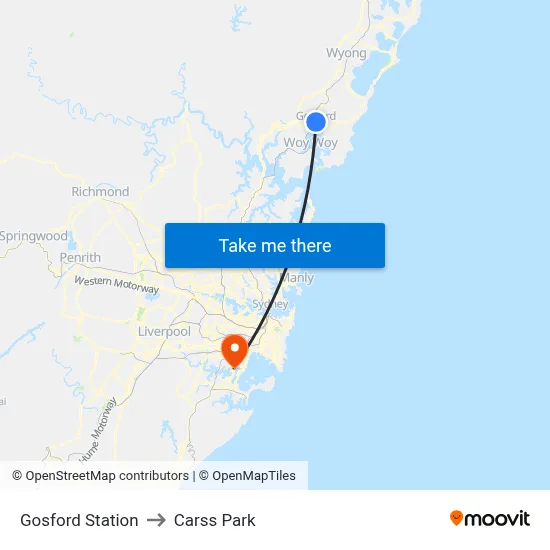 Gosford Station to Carss Park map