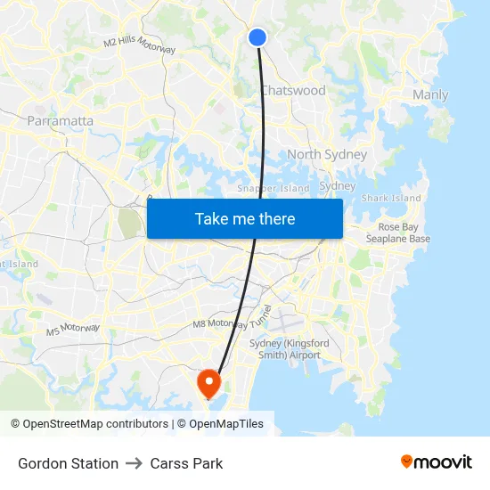 Gordon Station to Carss Park map