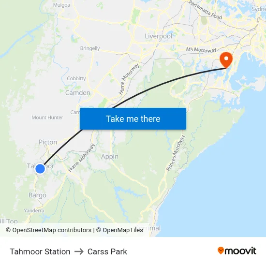 Tahmoor Station to Carss Park map