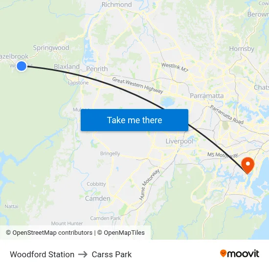 Woodford Station to Carss Park map