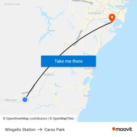 Wingello Station to Carss Park map