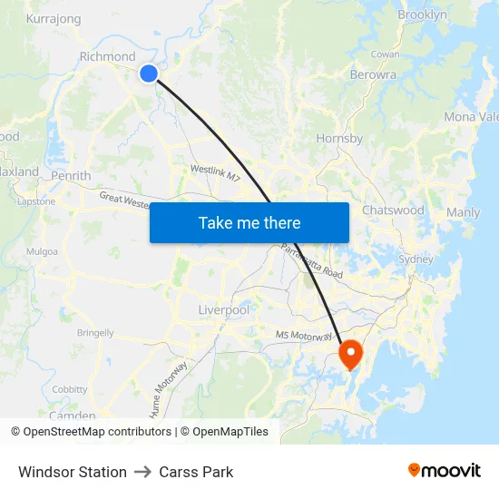 Windsor Station to Carss Park map