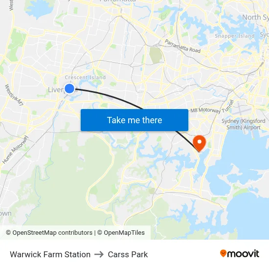Warwick Farm Station to Carss Park map