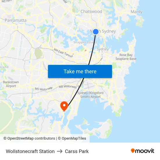Wollstonecraft Station to Carss Park map