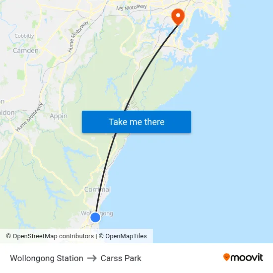Wollongong Station to Carss Park map