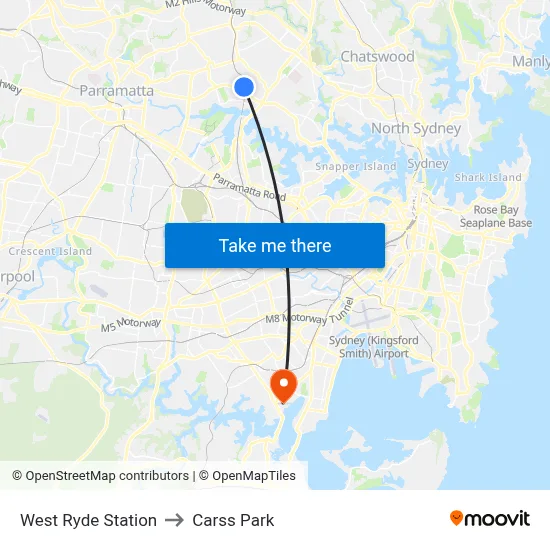 West Ryde Station to Carss Park map