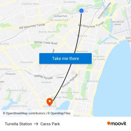 Turrella Station to Carss Park map