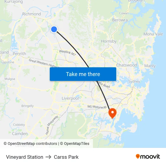 Vineyard Station to Carss Park map