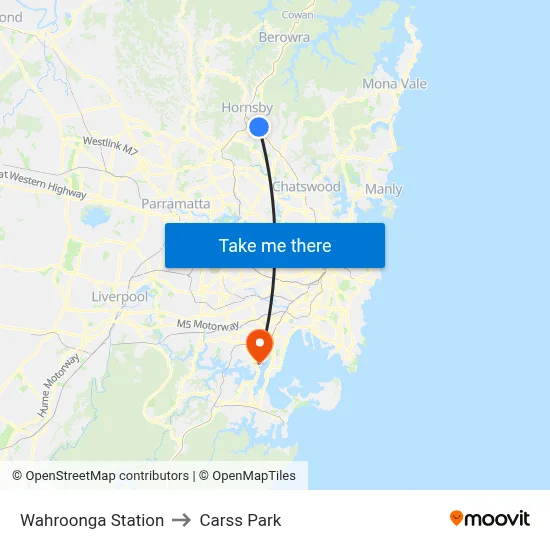 Wahroonga Station to Carss Park map