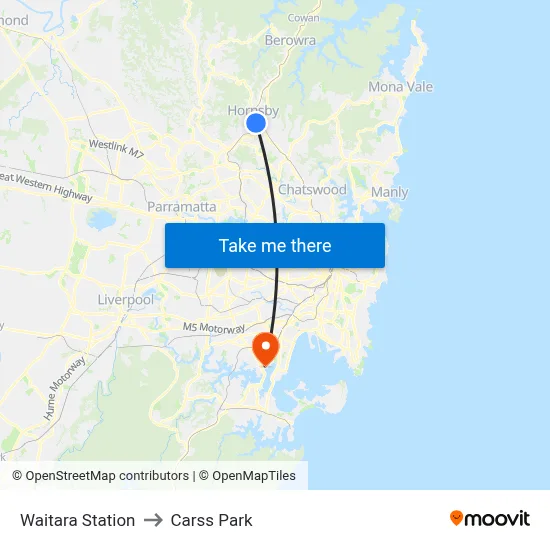 Waitara Station to Carss Park map