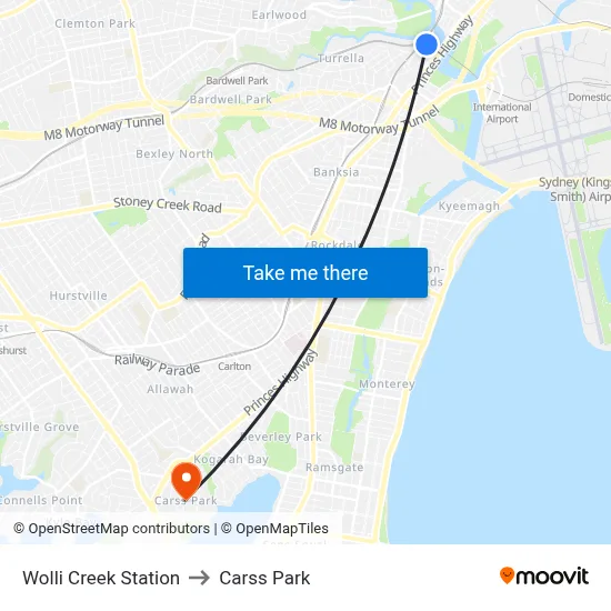 Wolli Creek Station to Carss Park map