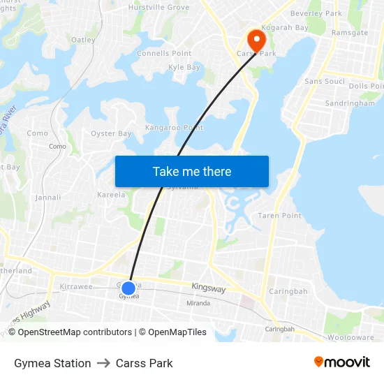 Gymea Station to Carss Park map