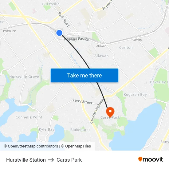 Hurstville Station to Carss Park map
