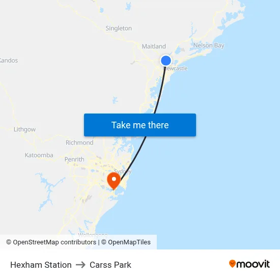 Hexham Station to Carss Park map