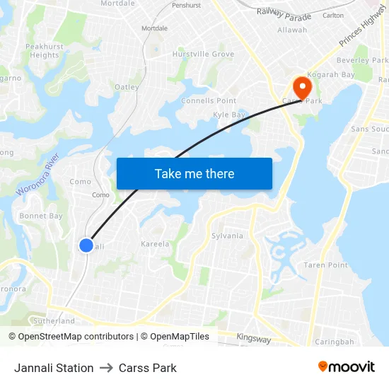 Jannali Station to Carss Park map