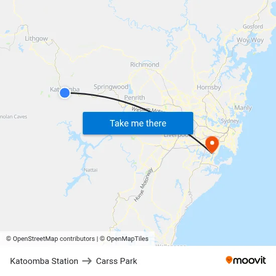 Katoomba Station to Carss Park map