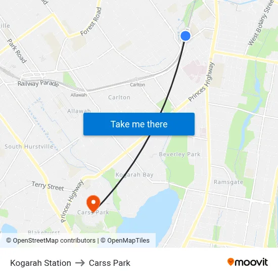 Kogarah Station to Carss Park map