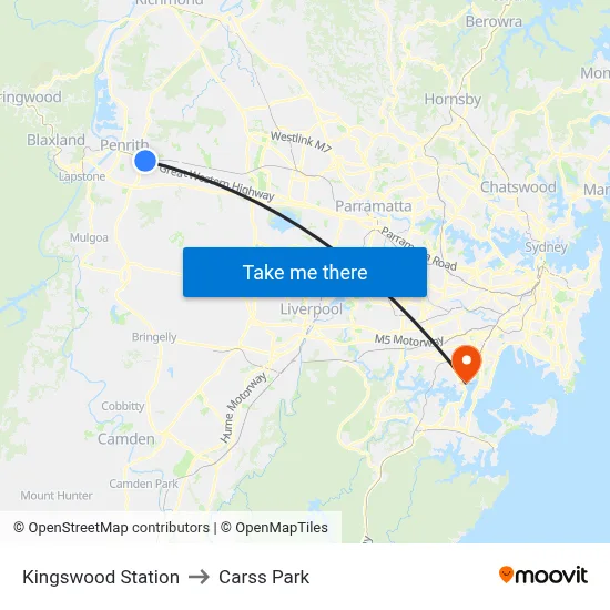 Kingswood Station to Carss Park map