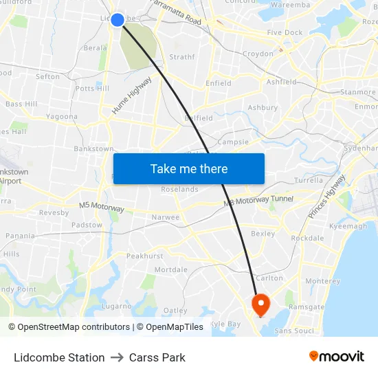 Lidcombe Station to Carss Park map