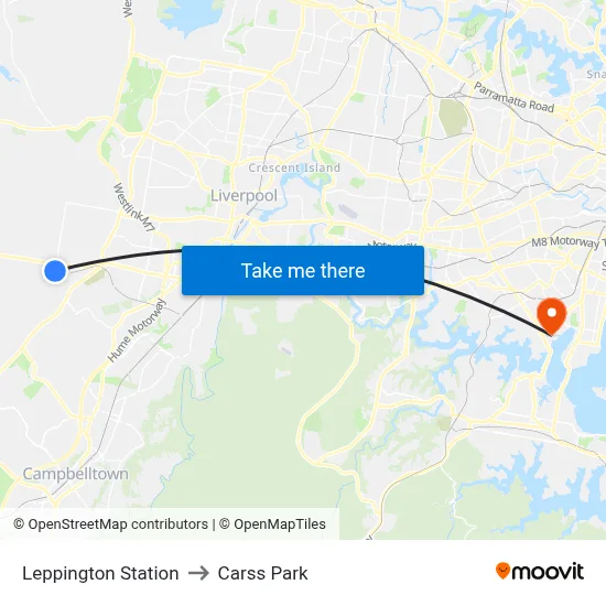 Leppington Station to Carss Park map