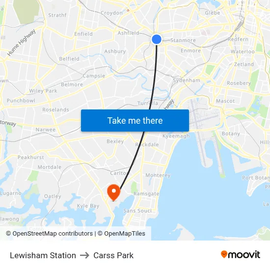 Lewisham Station to Carss Park map