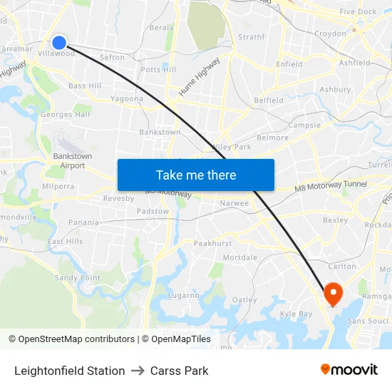 Leightonfield Station to Carss Park map