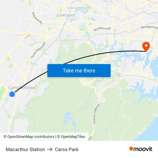 Macarthur Station to Carss Park map