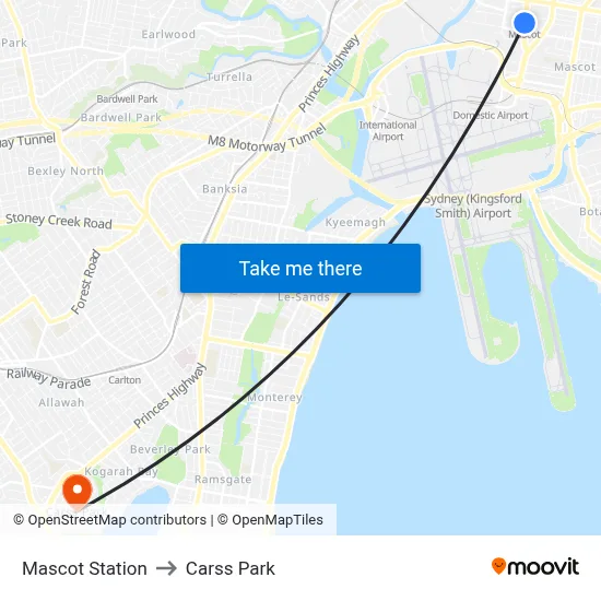 Mascot Station to Carss Park map