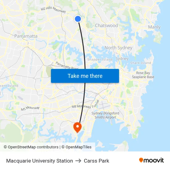 Macquarie University Station to Carss Park map