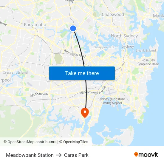 Meadowbank Station to Carss Park map