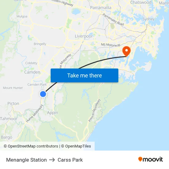 Menangle Station to Carss Park map
