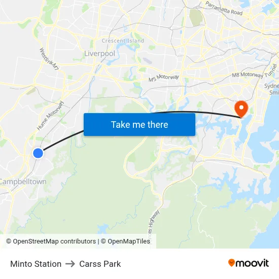 Minto Station to Carss Park map
