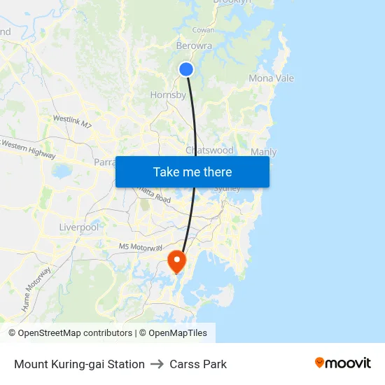 Mount Kuring-gai Station to Carss Park map