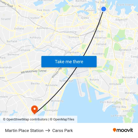 Martin Place Station to Carss Park map