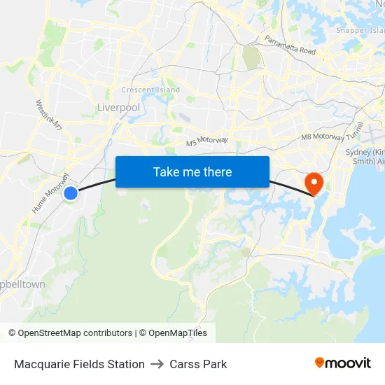 Macquarie Fields Station to Carss Park map