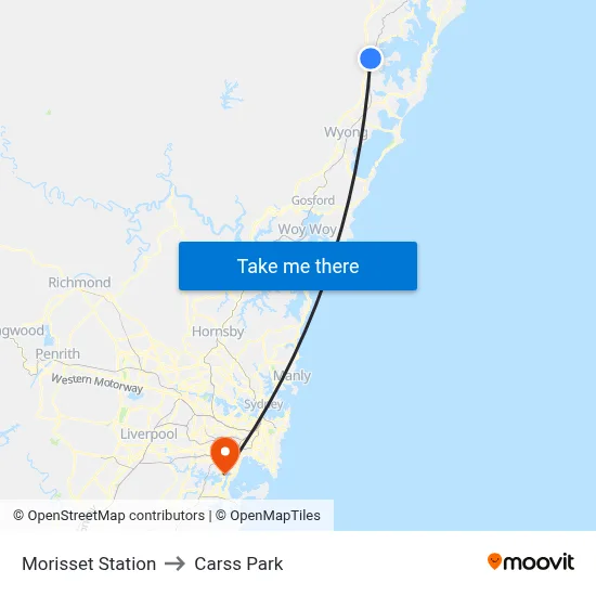 Morisset Station to Carss Park map