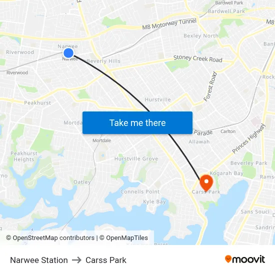 Narwee Station to Carss Park map