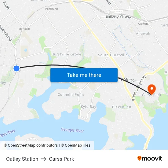 Oatley Station to Carss Park map