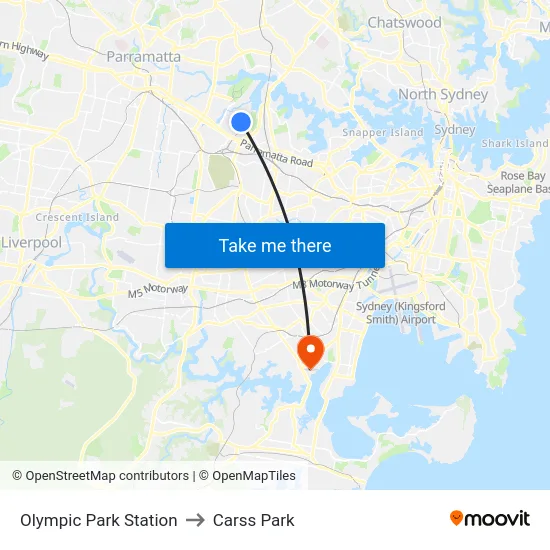 Olympic Park Station to Carss Park map